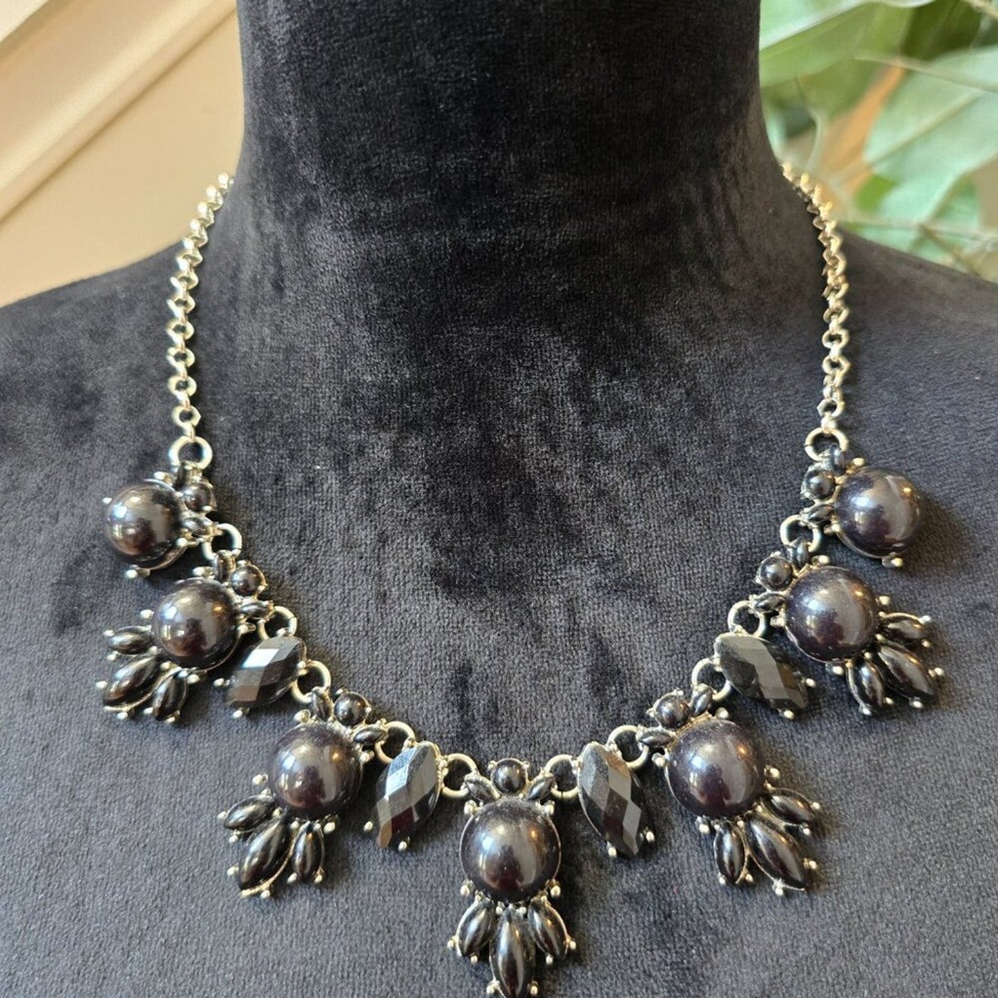 Womens Black Rhinestone Faceted Beaded Necklace Jewelry with Lobster Clasp