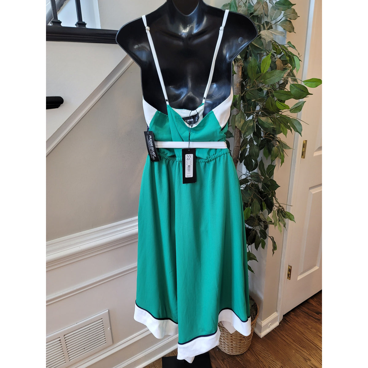 New York & Company Wrap Midi Dress Women's XL Multi Colorblock Asymmetrical Hem