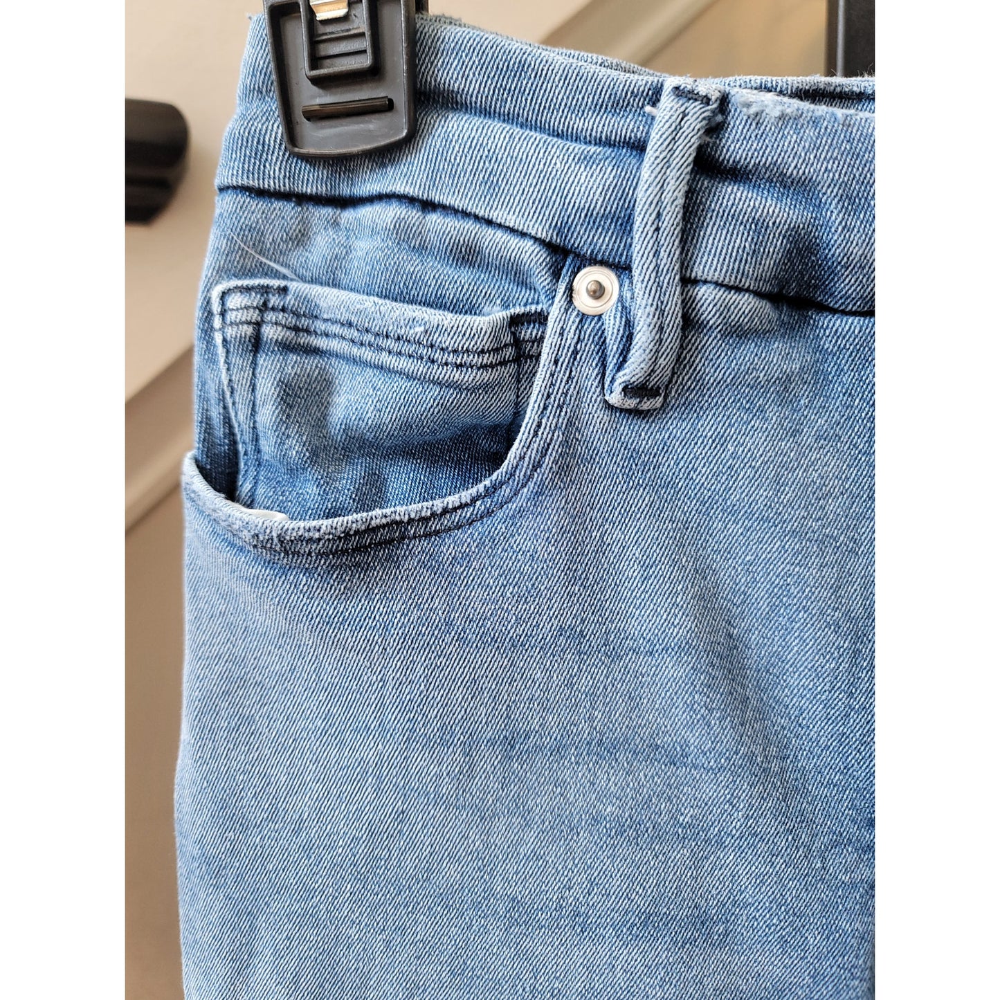 Good American High Rise Jeans Women's 27 Blue Organic Cotton Stretch Frayed Hem