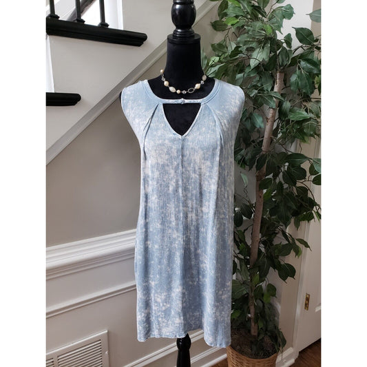 Kori Women's Blue 100% Rayon Casual Round Neck Sleeveless Knee Length Dress L