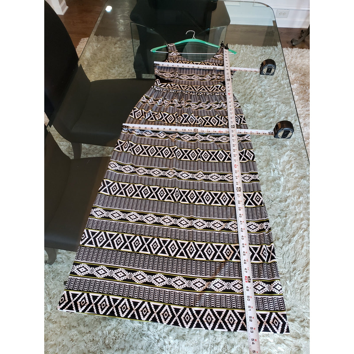 En Focus Studio Long Maxi Dress Women's Size 6 Black White Geo Print Sleeveless