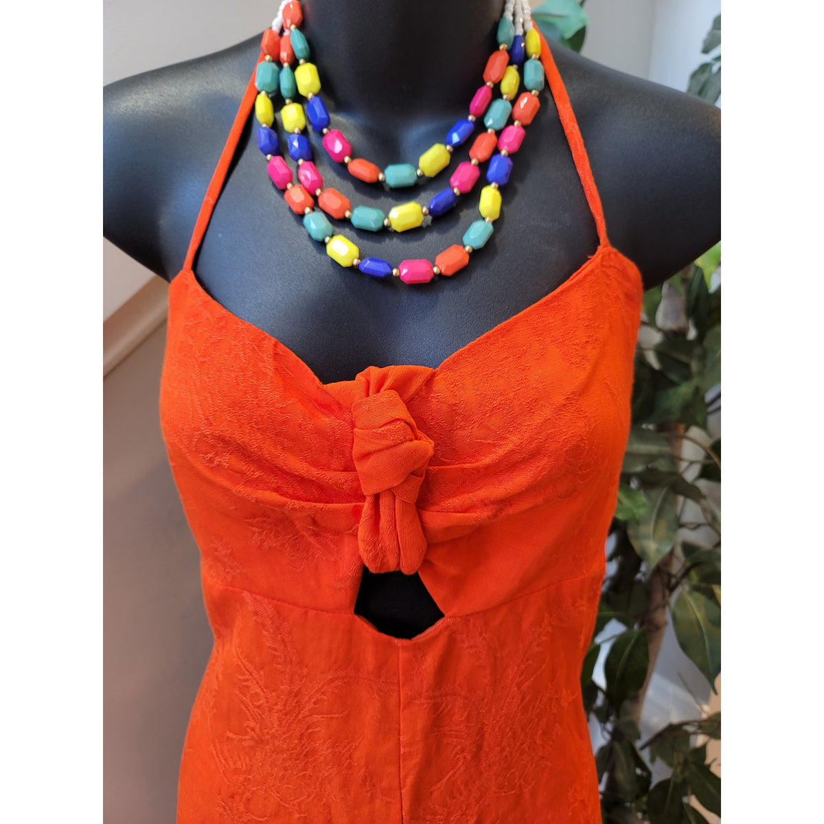 Anthropologie Elevenses Jumpsuit Women's Size US 8 Orange Halter Wide Leg Romper