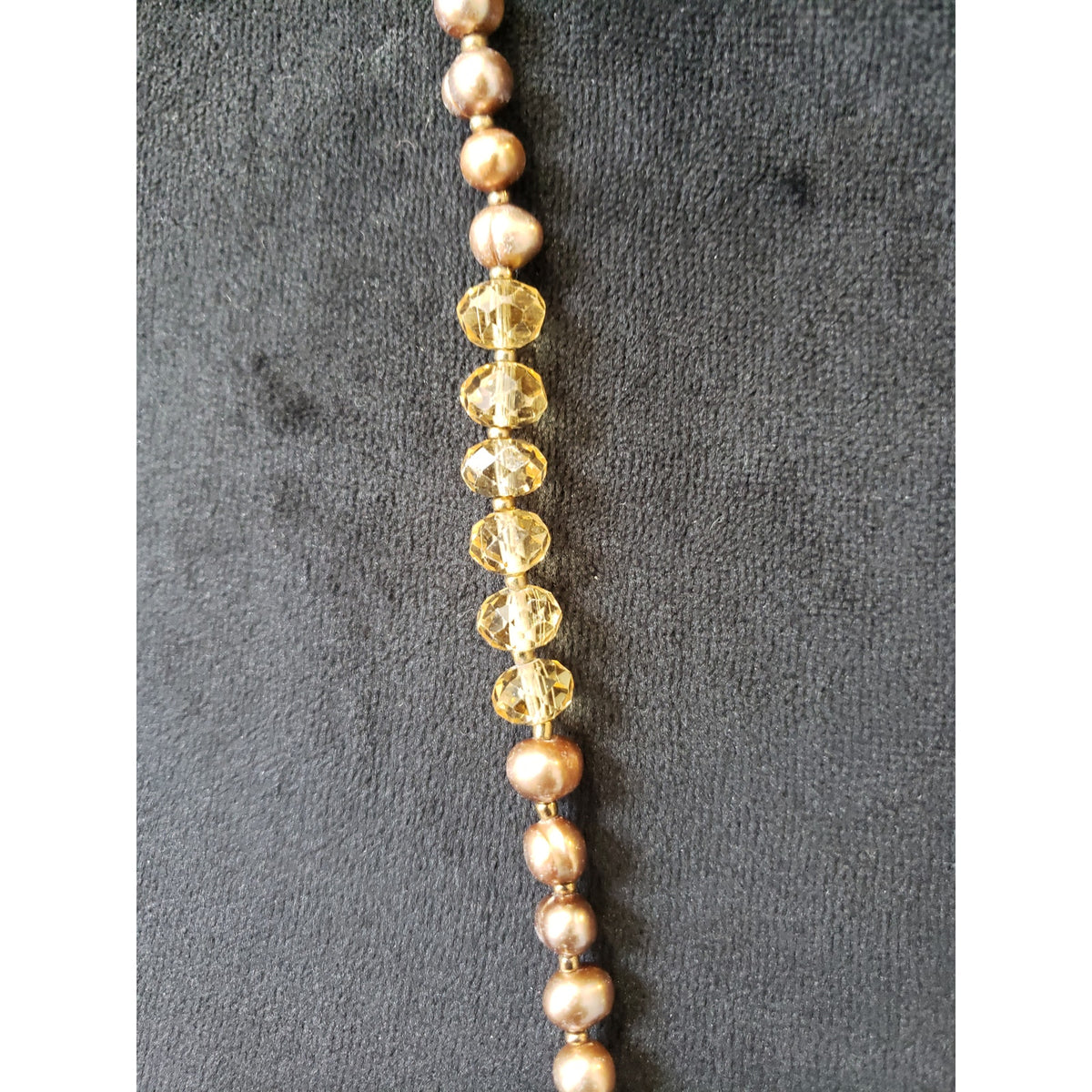Vintage Amber Yellow Brown Beaded Necklace Faceted Glass & Faux Pearls