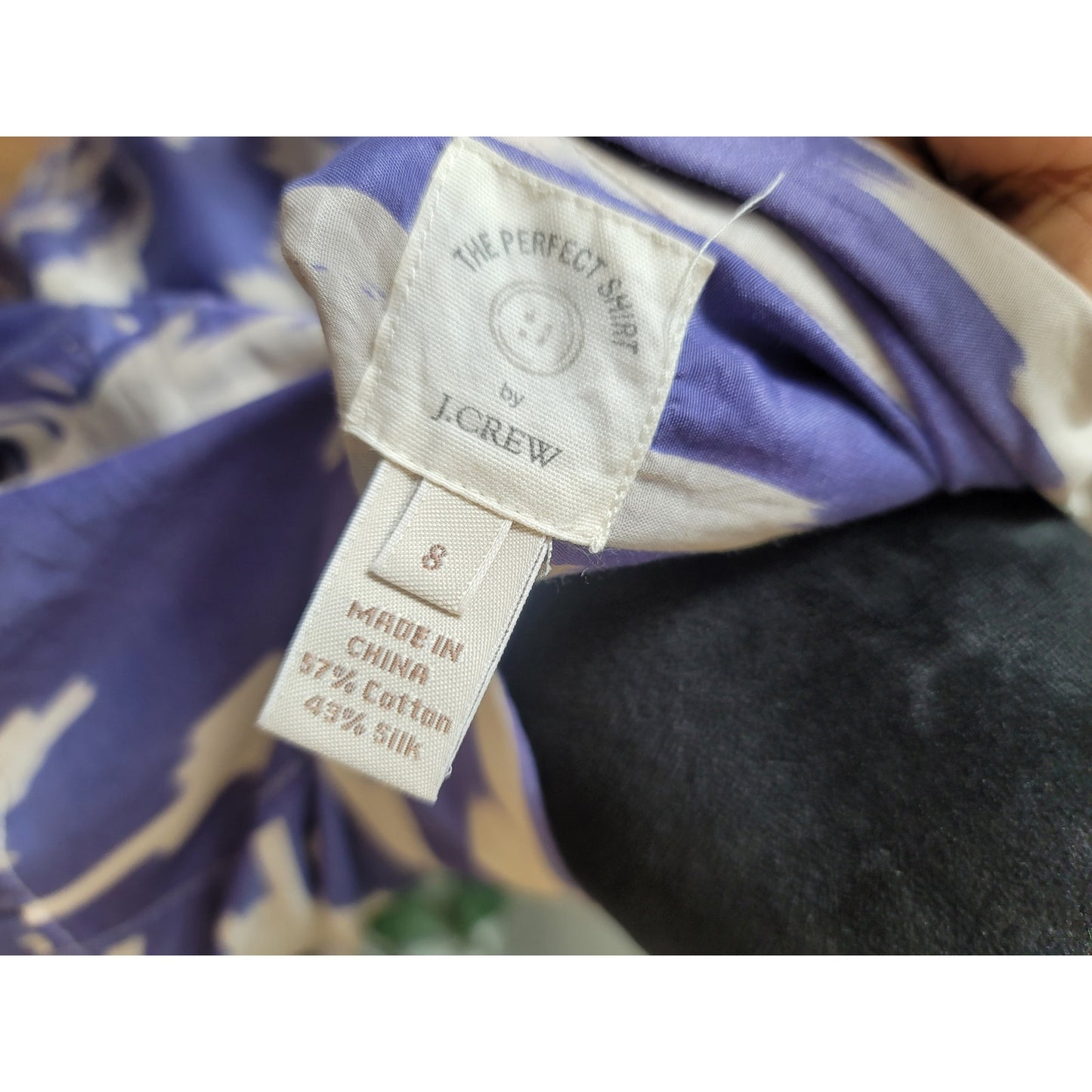 J Crew Button Up Shirt Women's Size 8 Purple White Silk Cotton Blend Long Sleeve