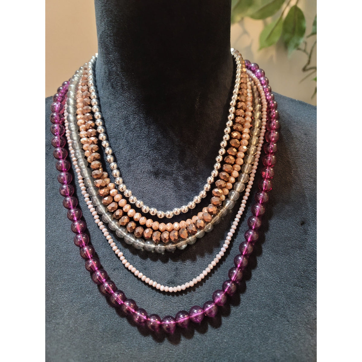 Women's Multi Strand Beaded Necklace With Lobster Clasp Glass Crystal Pearl