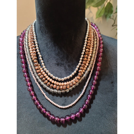 Women's Multi Strand Beaded Necklace With Lobster Clasp Glass Crystal Pearl