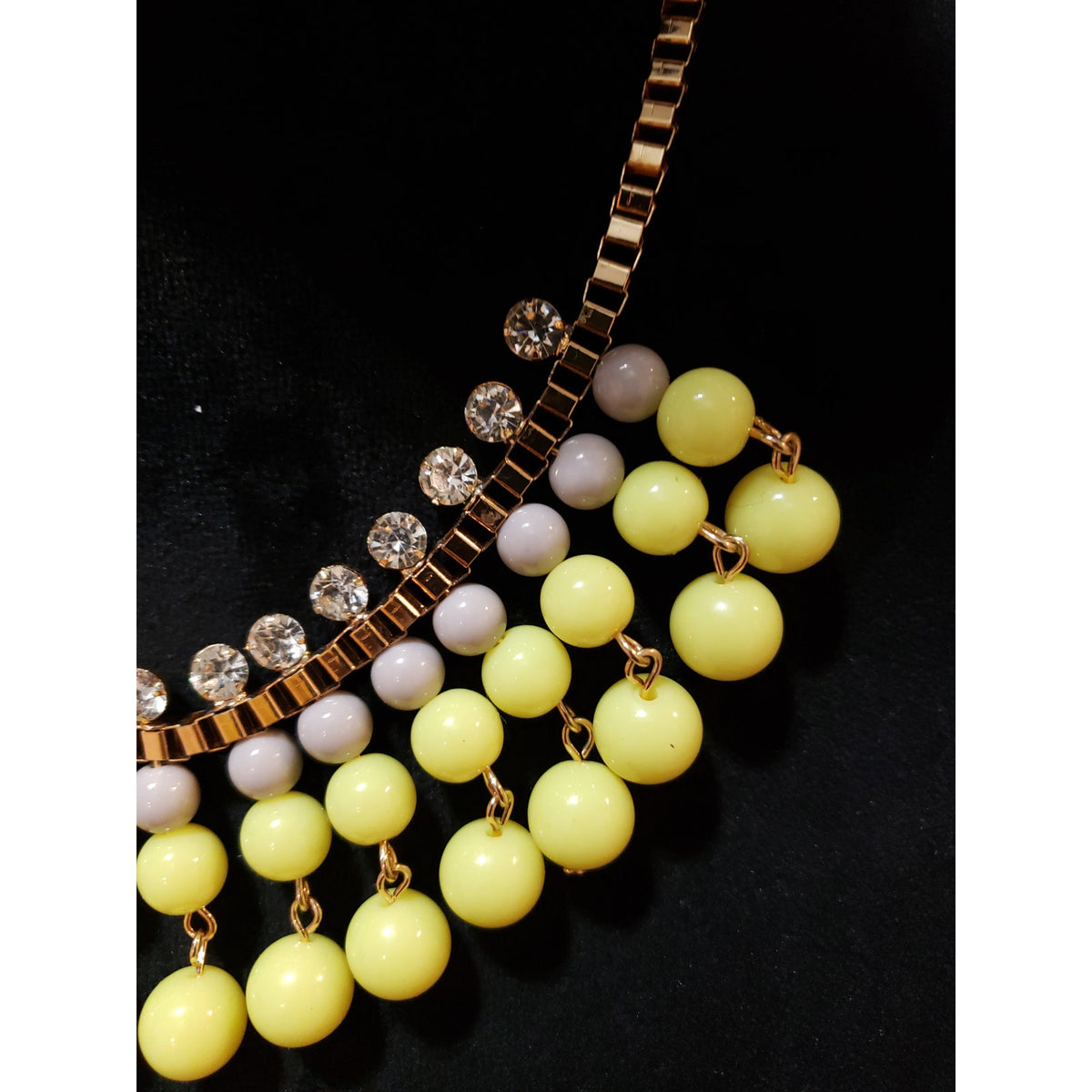 Yellow Gold Tone Pearl Beaded Bib Boho Sunflower Statement Jewelry Necklace