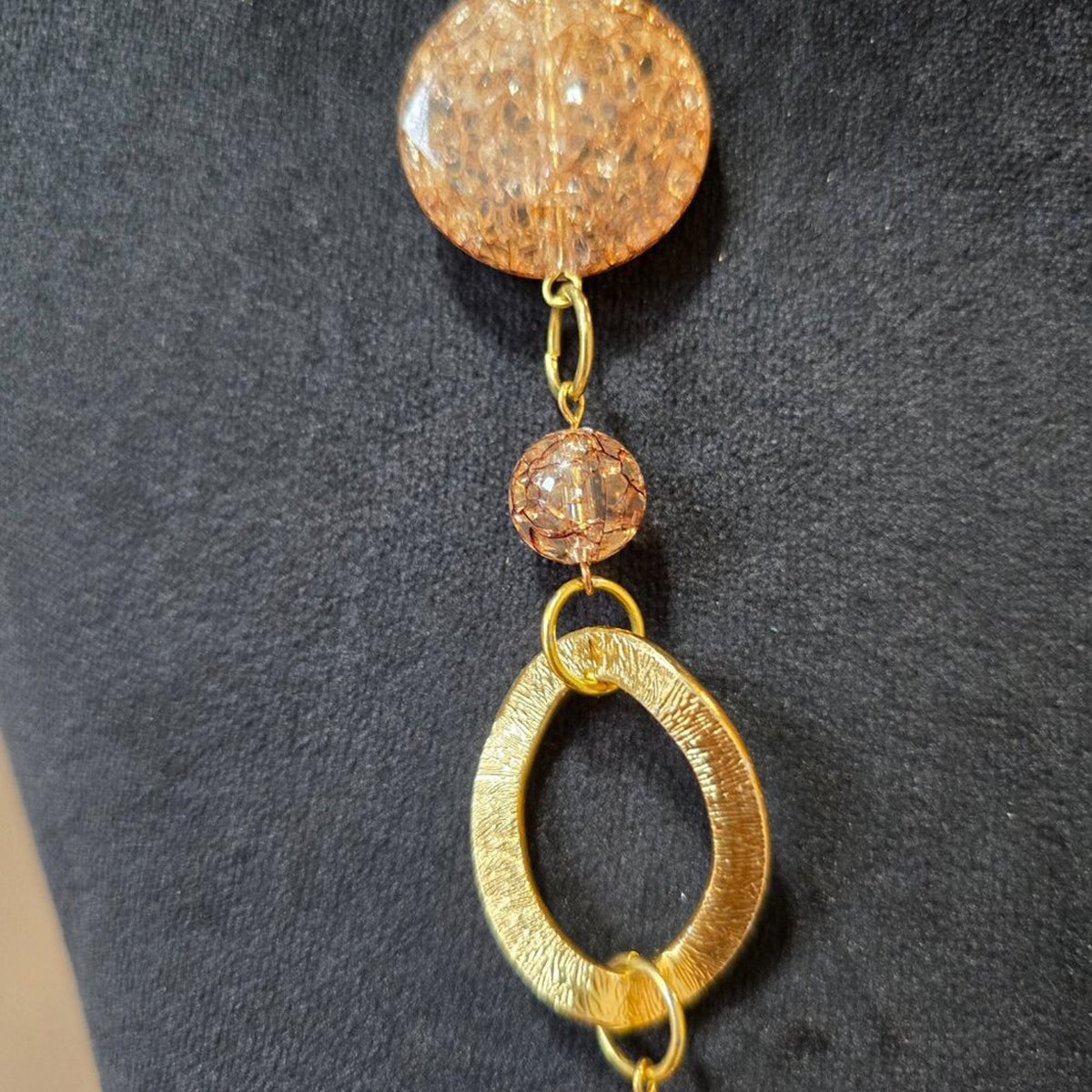Womens Fashion Brown Crystal Gold Tone Disc Linked Chain Necklace Jewelry