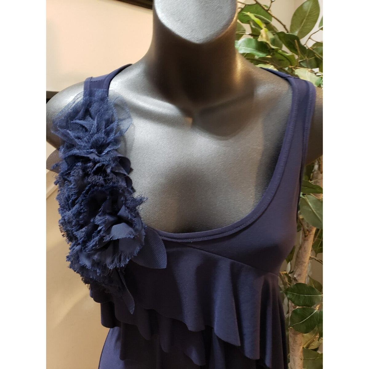 NIC & DOM Women's Blue Floral Scoop Neck Sleeveless Knee Length Dress Size Small