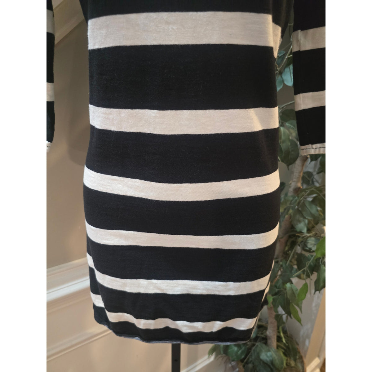 J. Crew Shift Dress Women's Size XS Black/White Striped Boat Neck 3/4 Sleeves