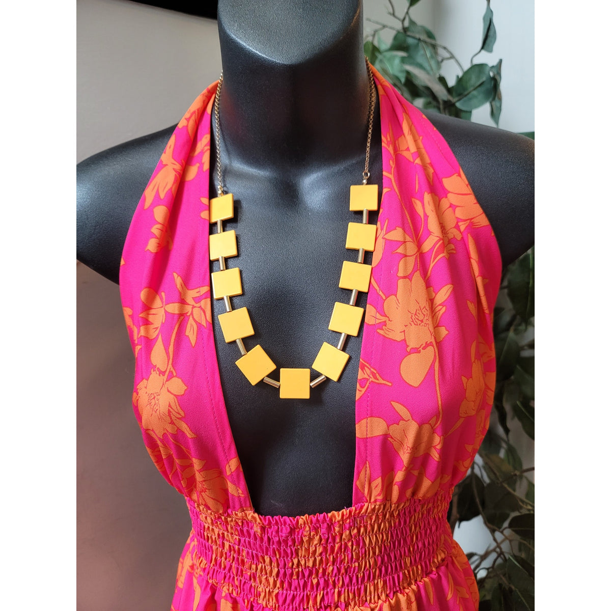 SHEIN Maxi Dress Women Medium Pink Orange Floral Halter Boho Beach Sundress