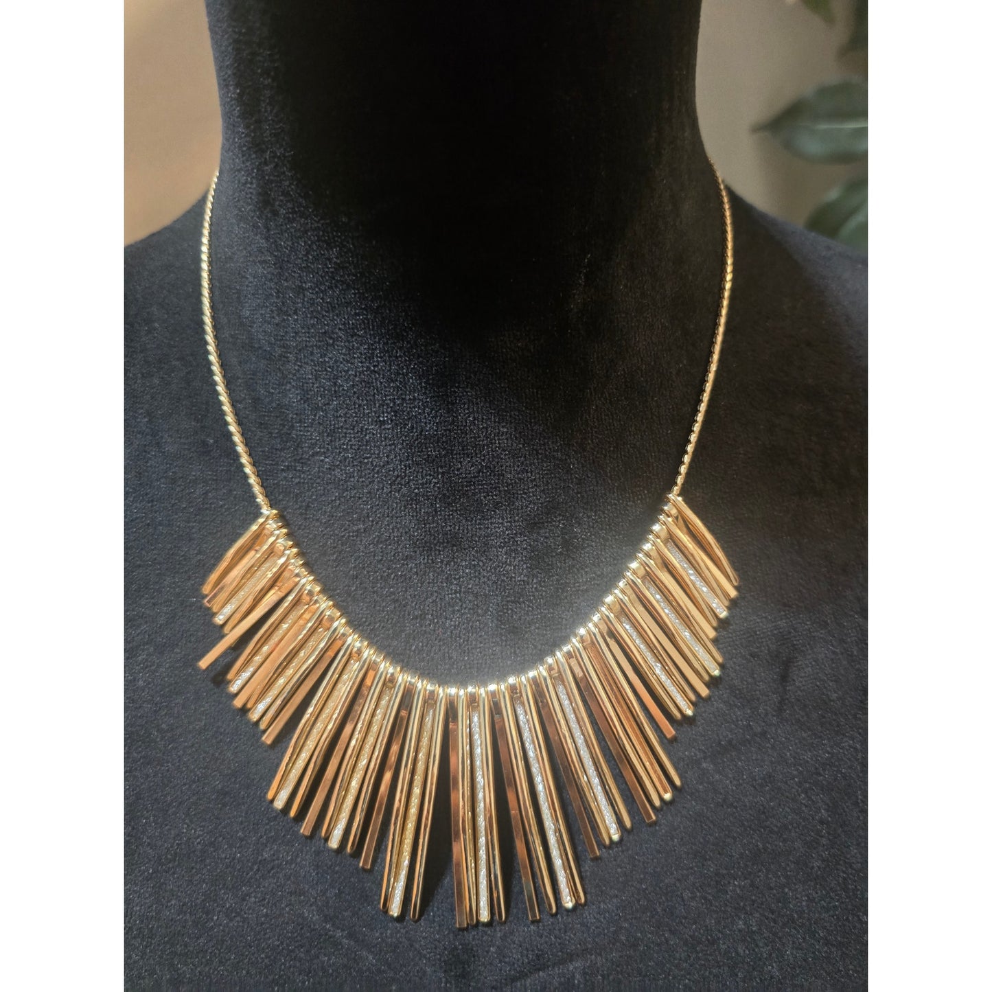 Women's Gold Tone Fringe Statement Necklace With Lobster Clasp Adjustable Chain
