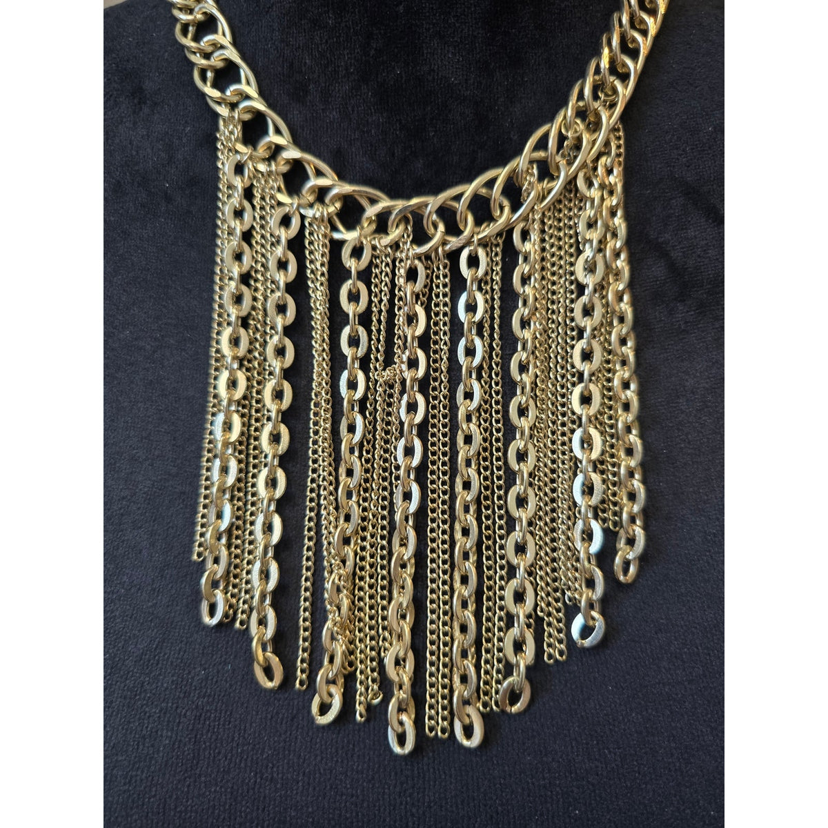 Erica Lyons Gold Tone Layered Tassel Chain Statement Necklace Jewelry for Womens