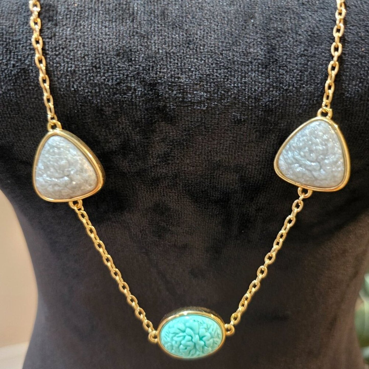 Womens Silver Blue Green Amazonite Beaded Necklace Jewelry with Lobster Clasp