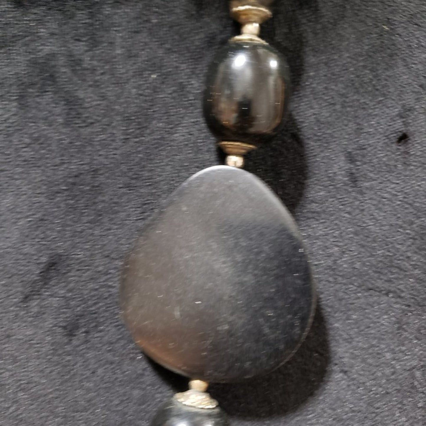 Womens Fashion Chunky Black Mottled Ceramic Beaded Collar Necklace w/ Hook & Eye