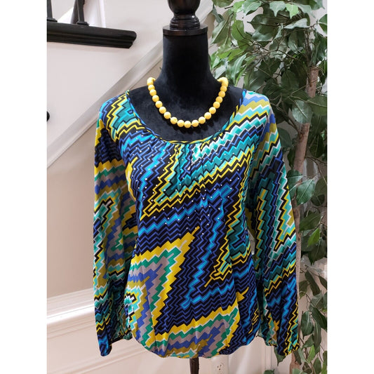 Style & Co Women's Multi Chevron Studded Long Sleeve Scoop Neck Top Blouse 1X