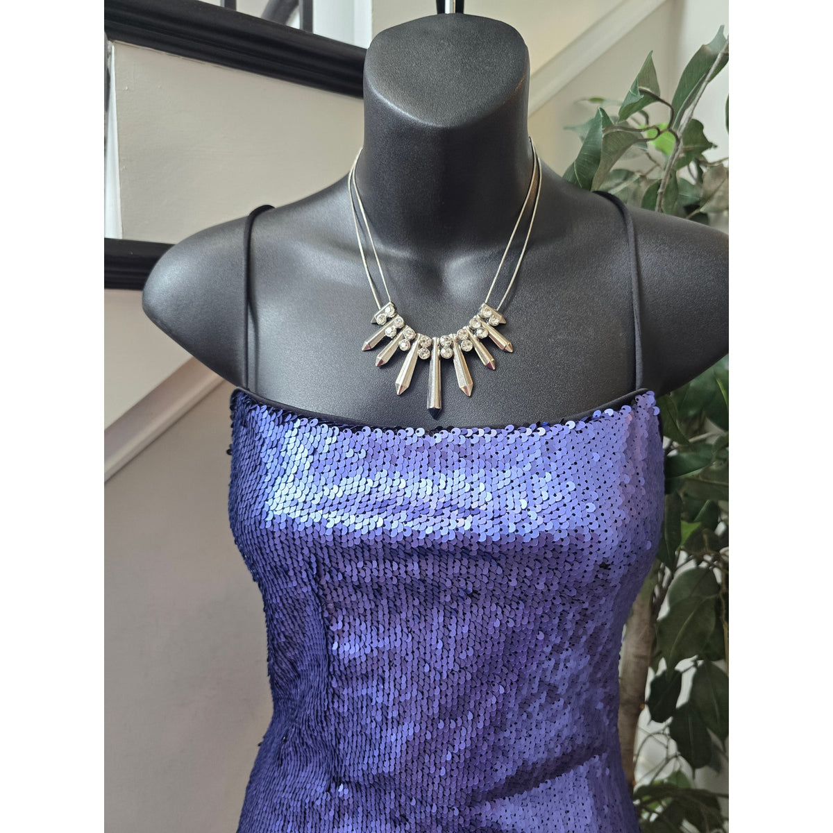 Quii Bodycon Dress Women's Small Purple Sequin Open Back Criss-Cross Straps