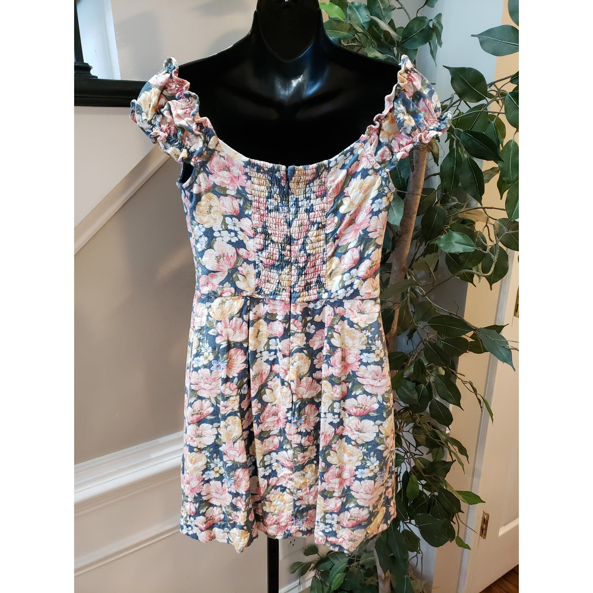 Abercrombie & Fitch Corset Mini Dress Women M Multi Floral Off Shoulder Back Zip