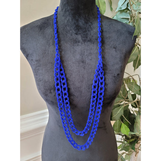 Women's Royal's Deep Blue Velvet Chain Necklace Long Layered Statement Jewelry