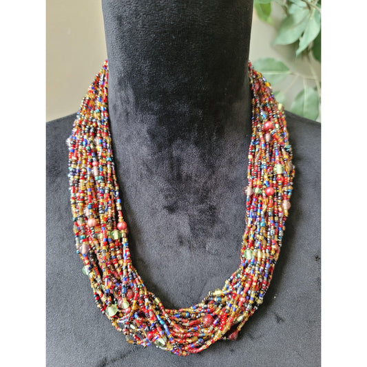 Women's Talbots Multicolor Beaded Statement Necklace Lobster Clasp