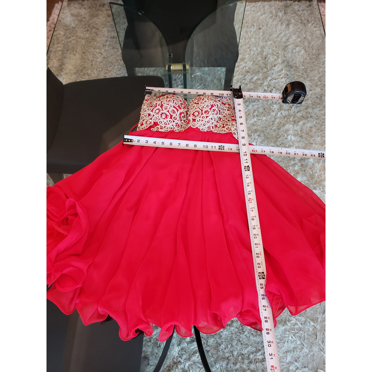 Fiesta Prom Dress Women Small Red Rhinestone Polyester Beaded Off The Shoulder