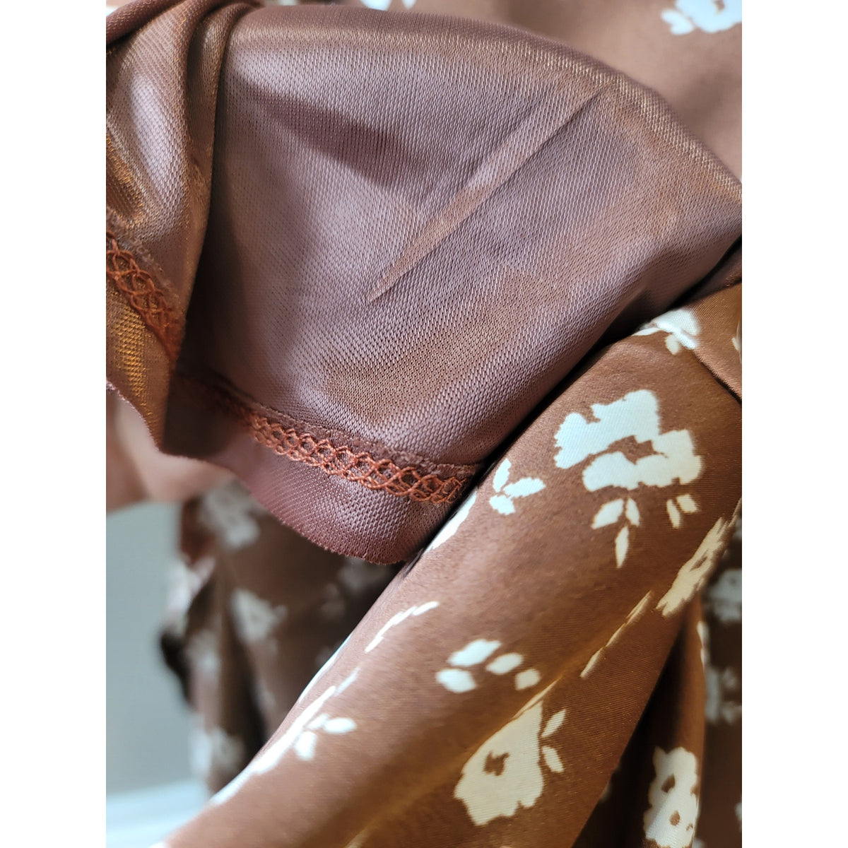Sienna Sky A-Line Midi Skirt Women's Small Brown/Cream Floral Fully Lined