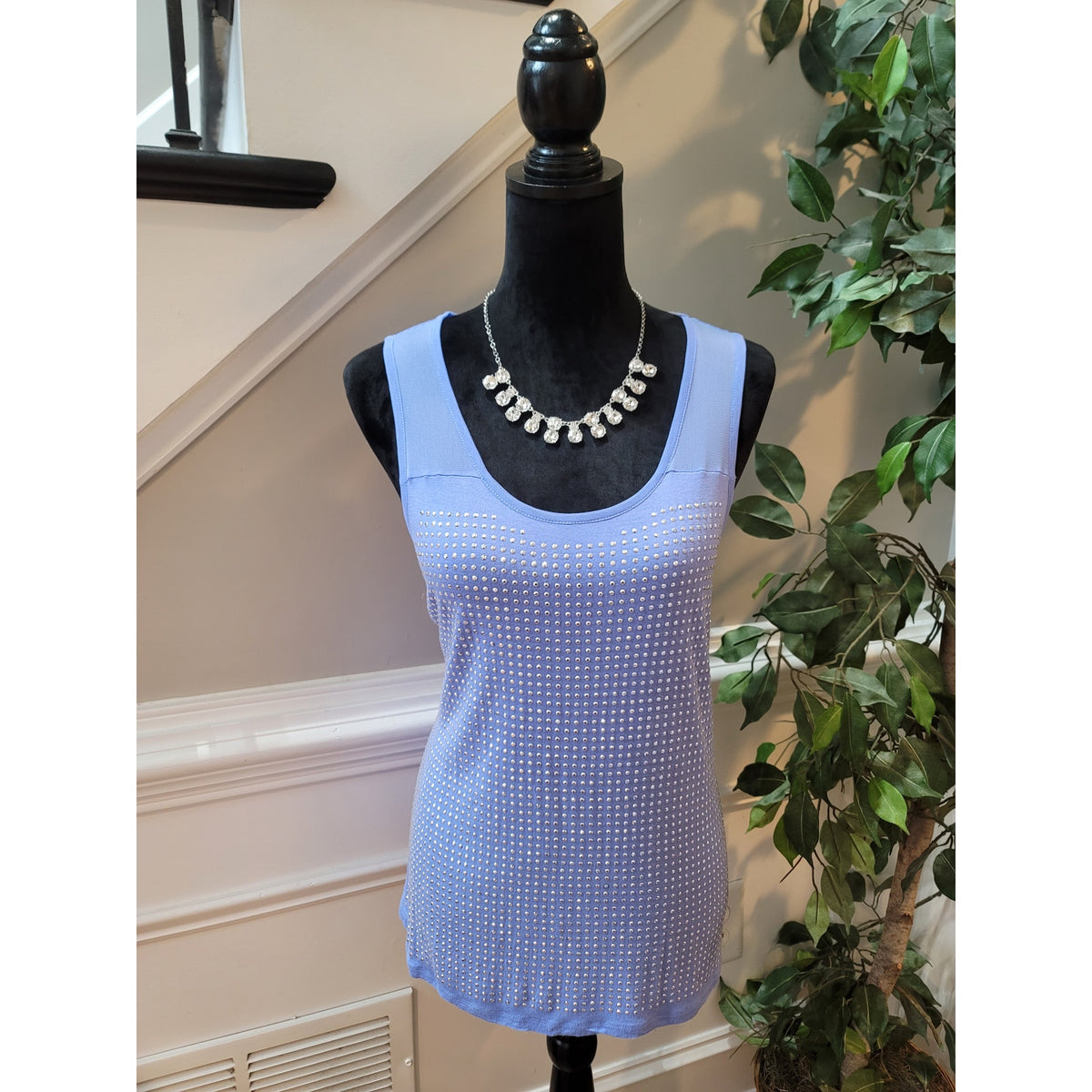 International Concepts Tank Top Women's Large Blue Sheer Scoop Neck Sleeveless