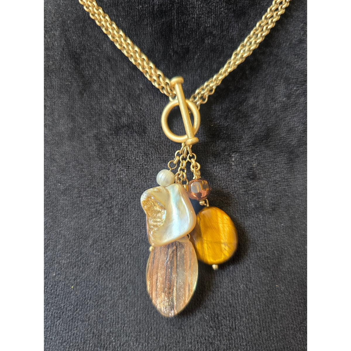 Gold Tone Layered Chain Pendant Statement Necklace