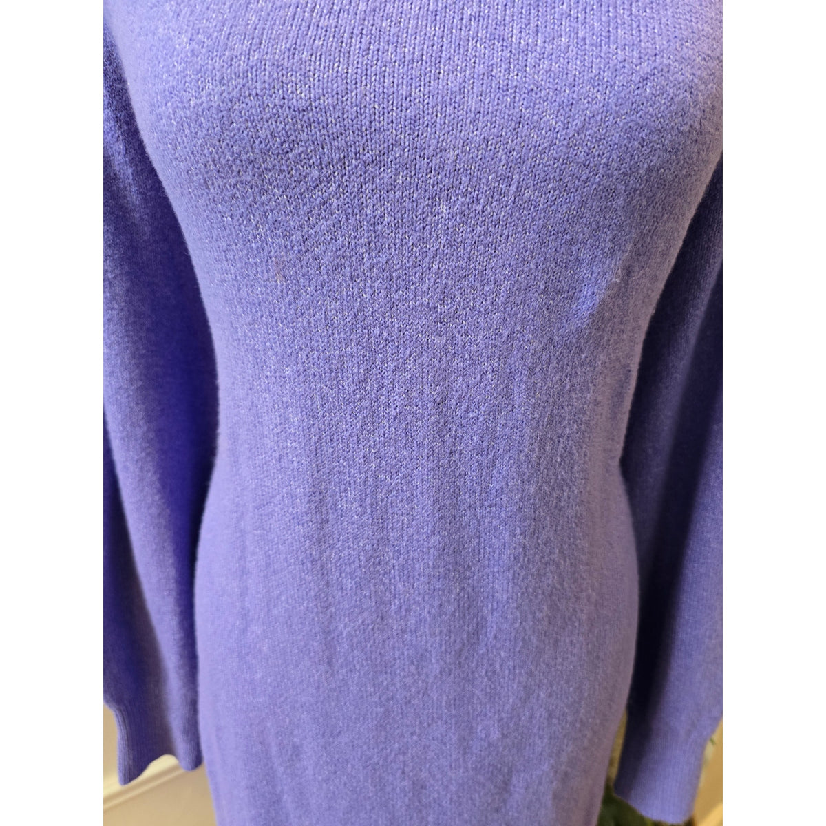 Loft Sweater Dress M Purple Ribbed Knit Crew Raglan Sleeve Pullover Casual Party