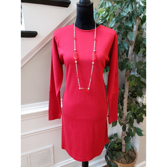 Liz Claiborne Sheath Dress Womens M Red Knit Raglan Sleeve Round Neck Back Zip