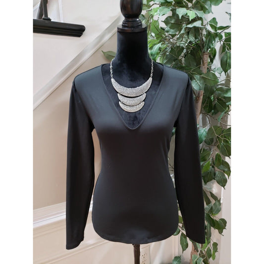 Future Collective Womens Black Cut Out Back V Neck Long Sleeve Top Blouse Size S