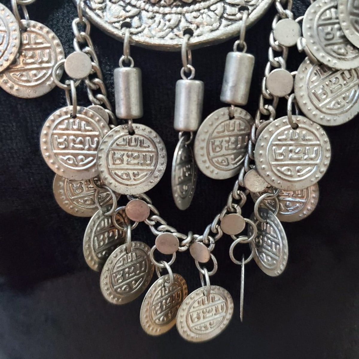 Womens Silver Center Coin Extender Chain Statement Necklace with Lobster Clasp