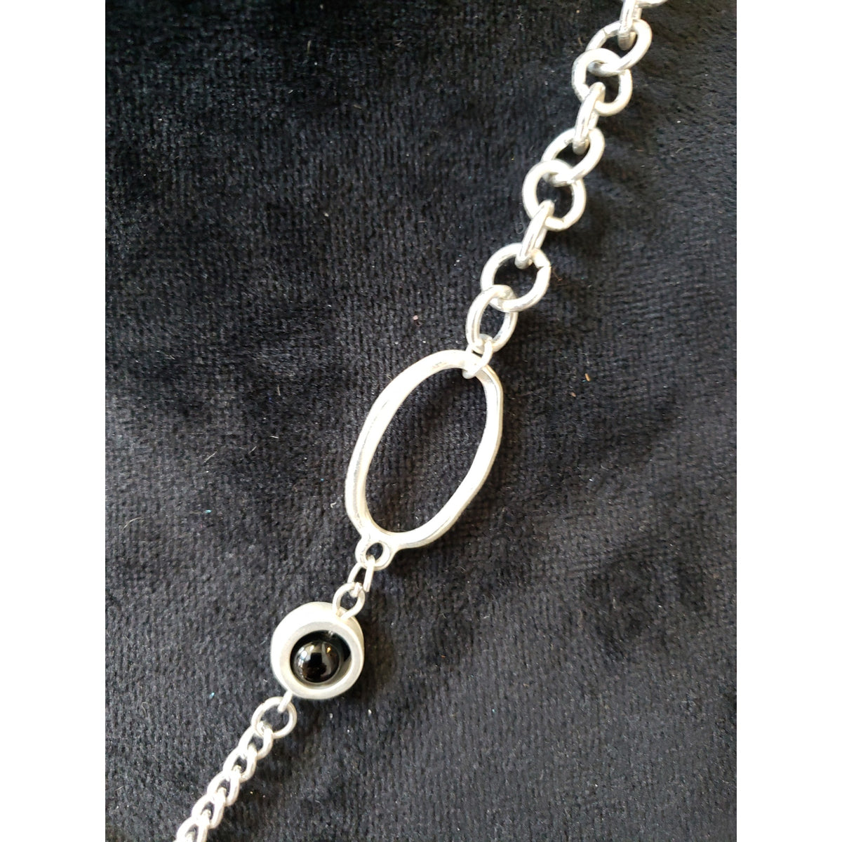 Womens Silver Black Pendant Necklace Abstract Modern Art Statement Chain Jewelry