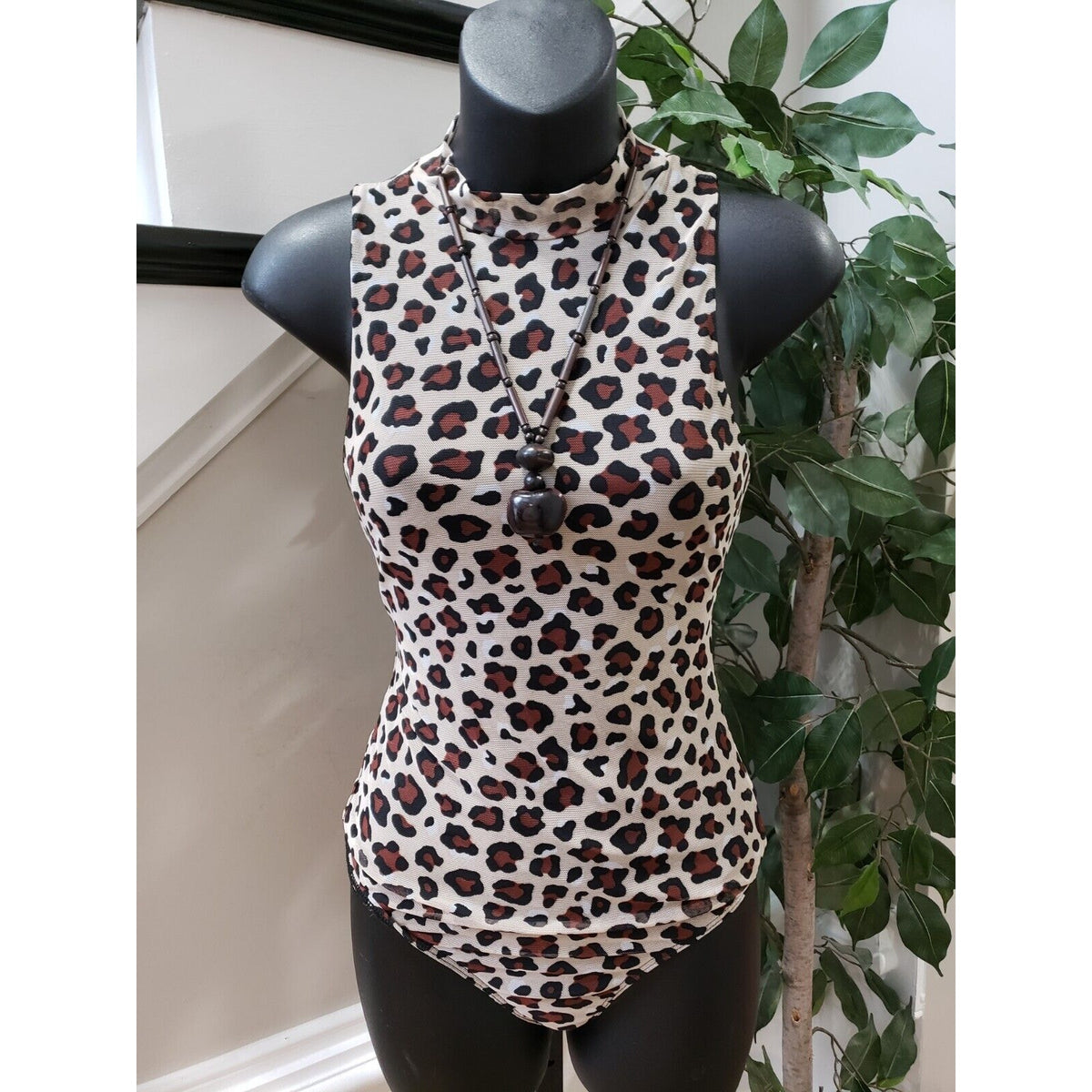 21 Saints Women's Multicolor Animal Print Mock Neck Sleeveless Bodysuit Medium