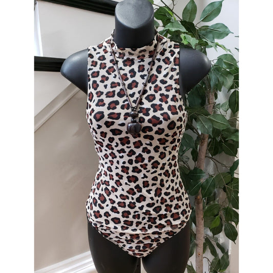 21 Saints Women's Multicolor Animal Print Mock Neck Sleeveless Bodysuit Medium