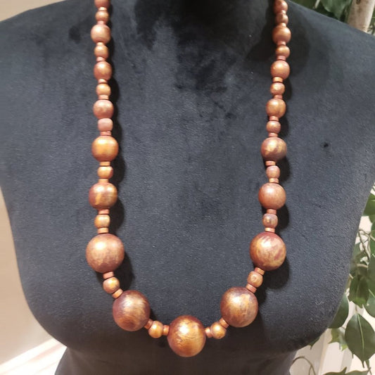 Womens Boho Ethnic Style Brown Color Chunky Wooden Beaded Long Necklace