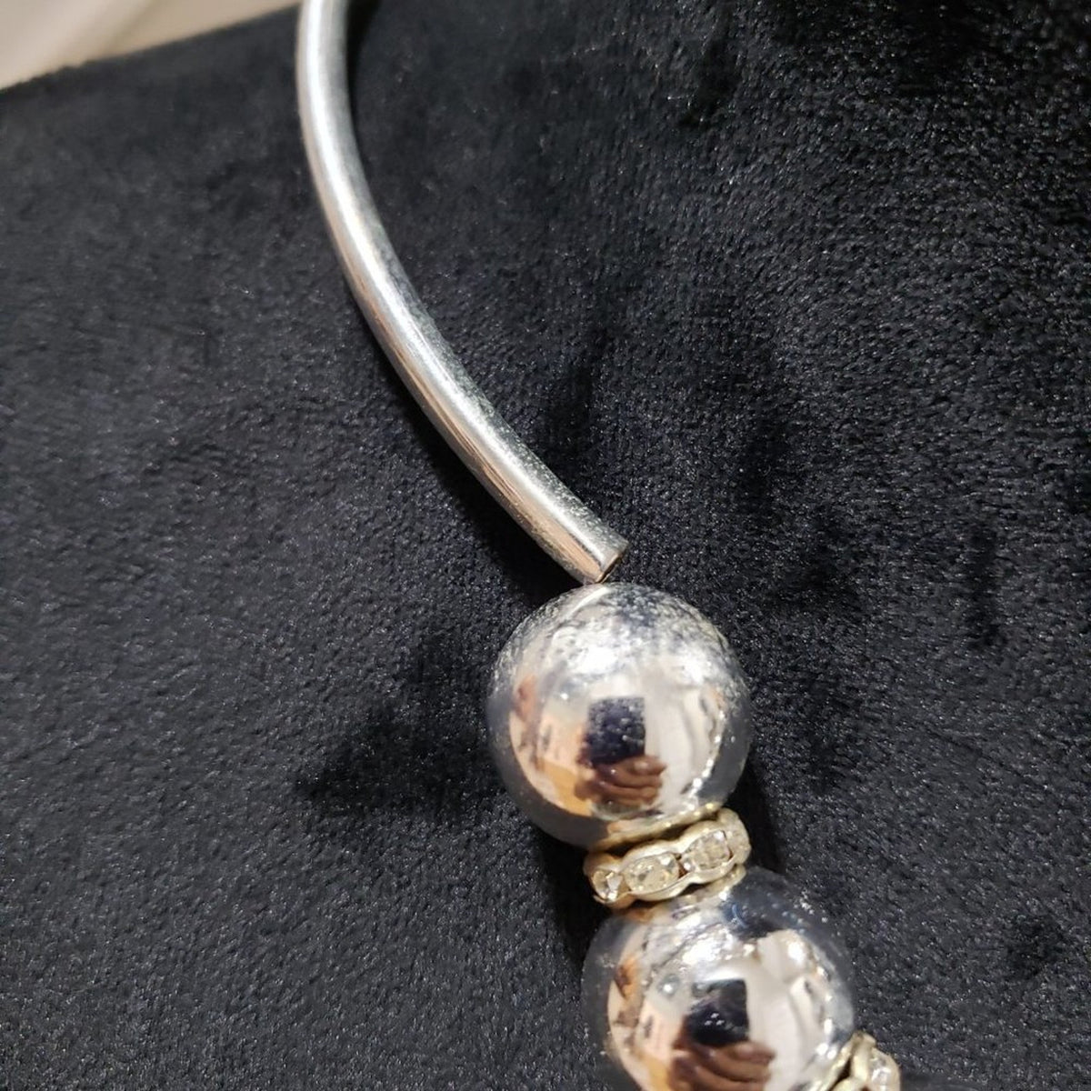 Women Fashion Rhinestone Sphere Ciricle Metal Beaded Necklace with Lobster Clasp