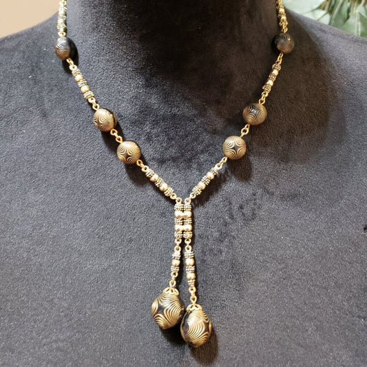 Womens Fashion Gold Tone Metal Beaded Necklace Jewelry with Spring Ring Clasp