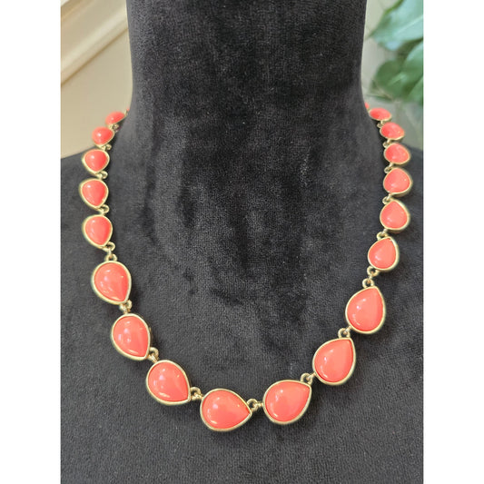 Jones New York Gold Tone Coral Teardrop Cabochon Statement Necklace
