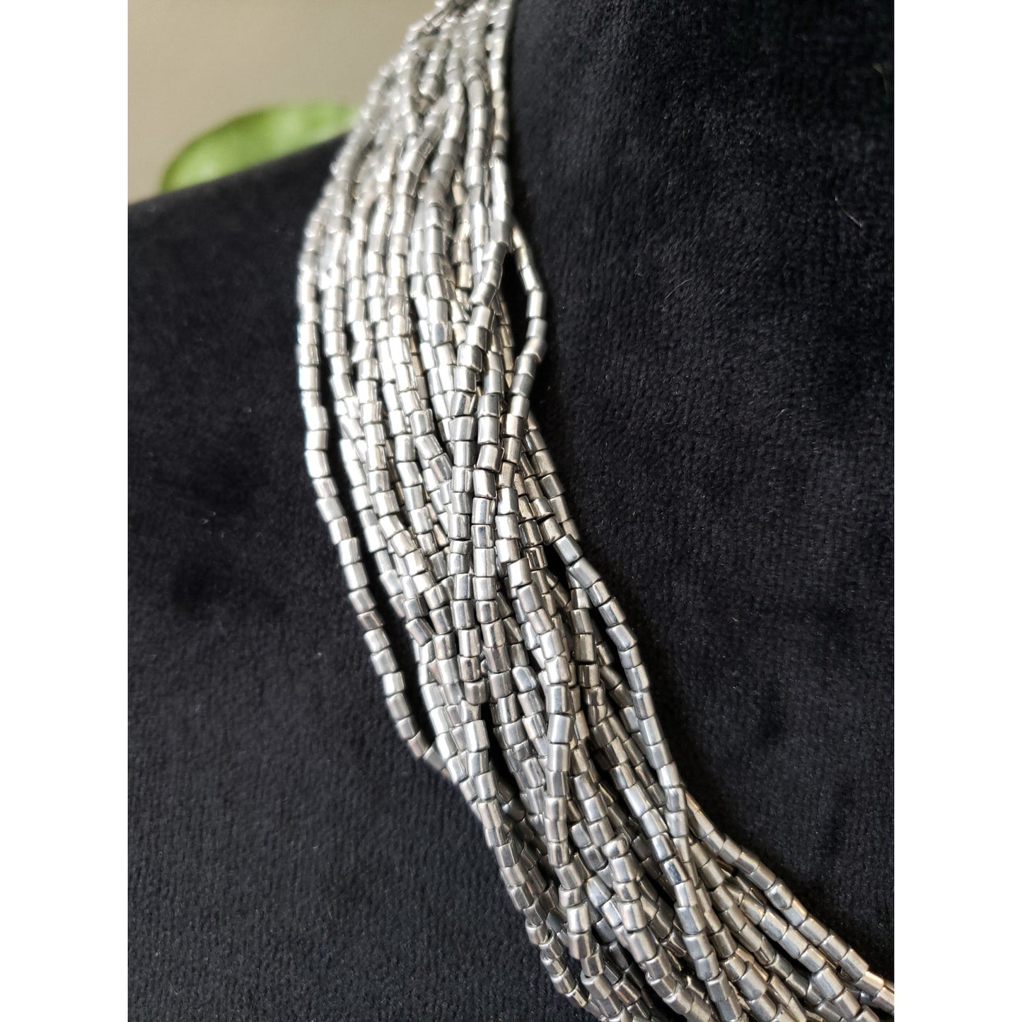 Women Silver Tone Multi Strand Tribal Trade Beads Chain Necklace Jewelry Lobster