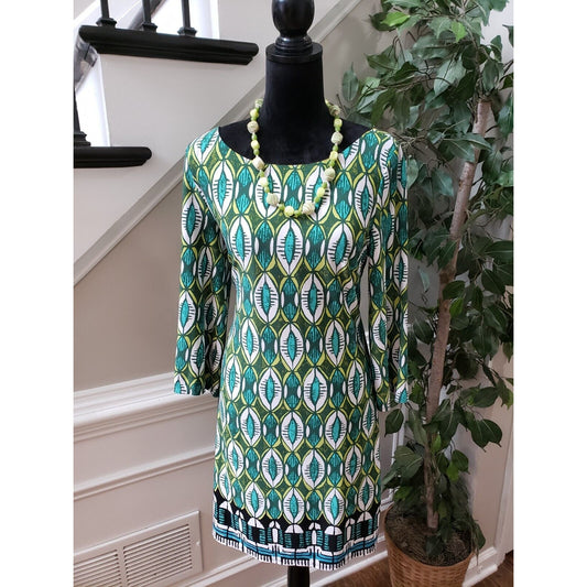 Laundry Women's Multicolor Polyester Round Neck 3/4 Sleeve Knee Length Dress M
