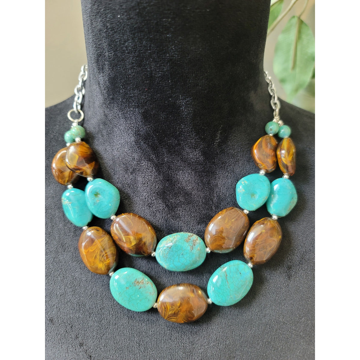 Women’s Chunky Jasper Beaded Statement Necklace With Silver Chain Adjust Clasp