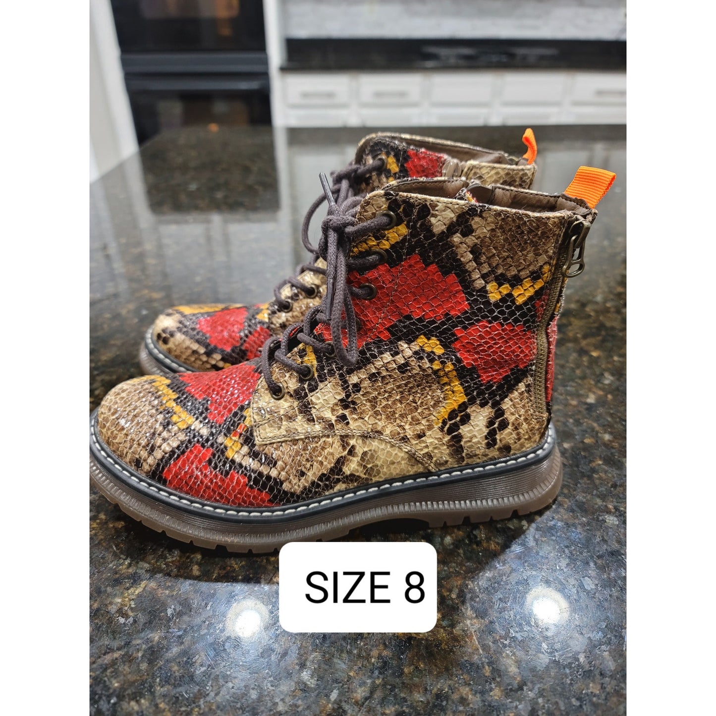 Jellypop Combat Boots Womens Size 8 Multi Snakeskin Leather Round Toe Lace Up