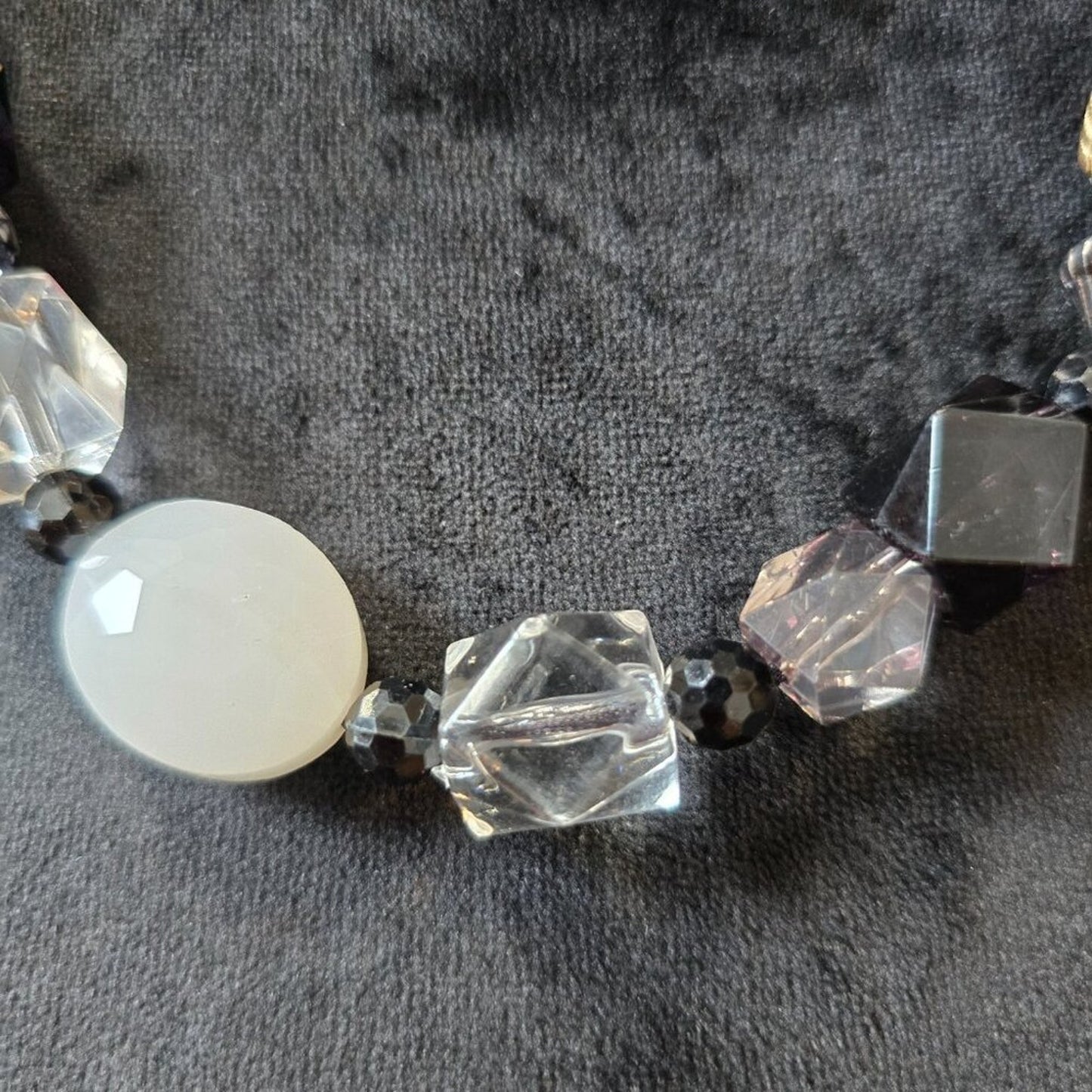 Women's Black & Clear Faceted Crystal Beaded Single Strand Collar Bib Necklace