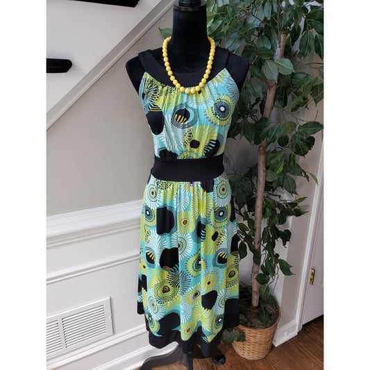 Metrowear Knee Length Dress Women's Small Multi Floral Halter Belted Sleeveless
