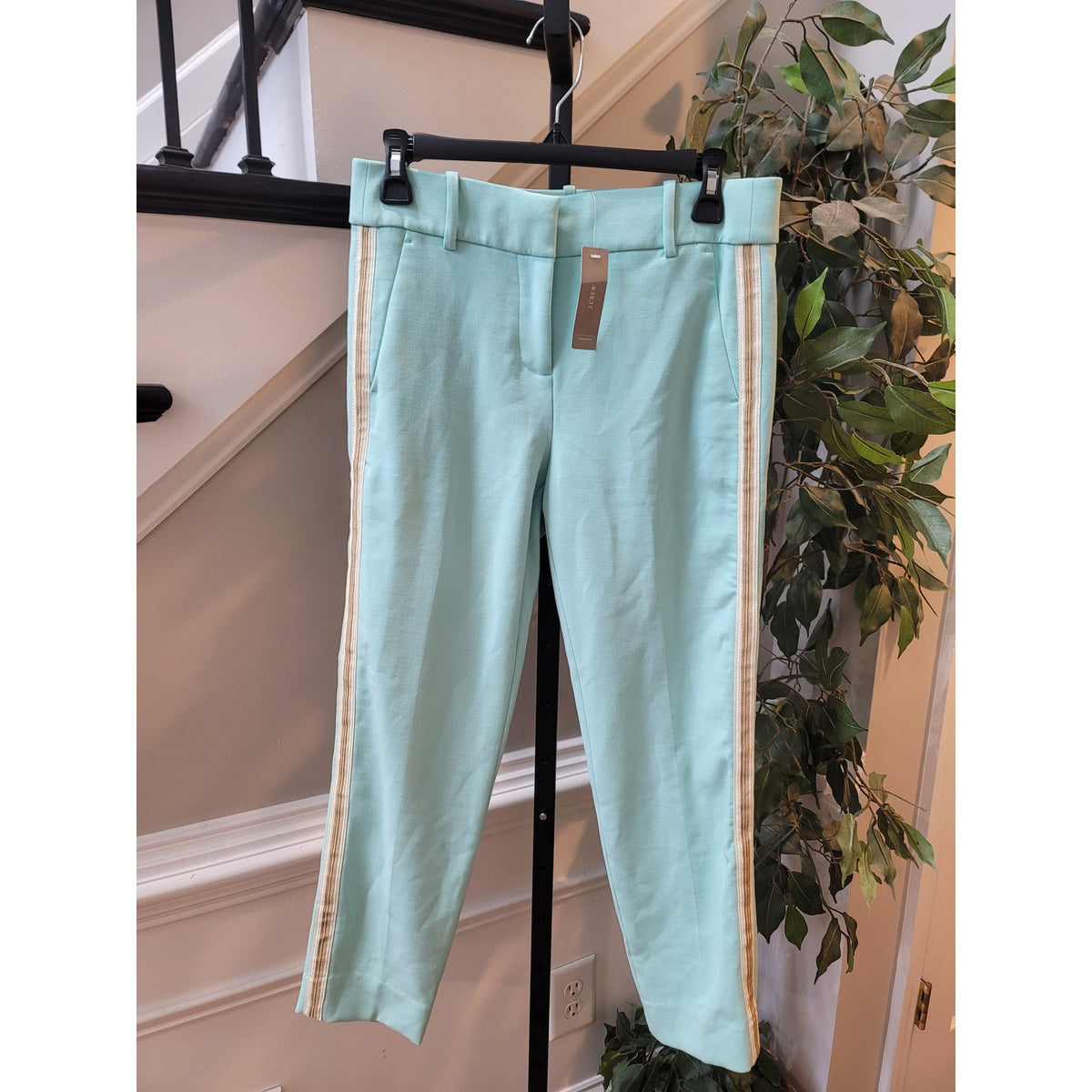 J.Crew Cameron Crop Pant Women's Size 4 Mint Green Tuxedo Stripe High Rise