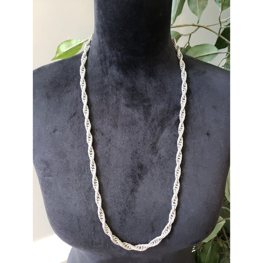Womens Fashion Silver Tone Twisted Rope Chain Statement Necklace with Box Clasp