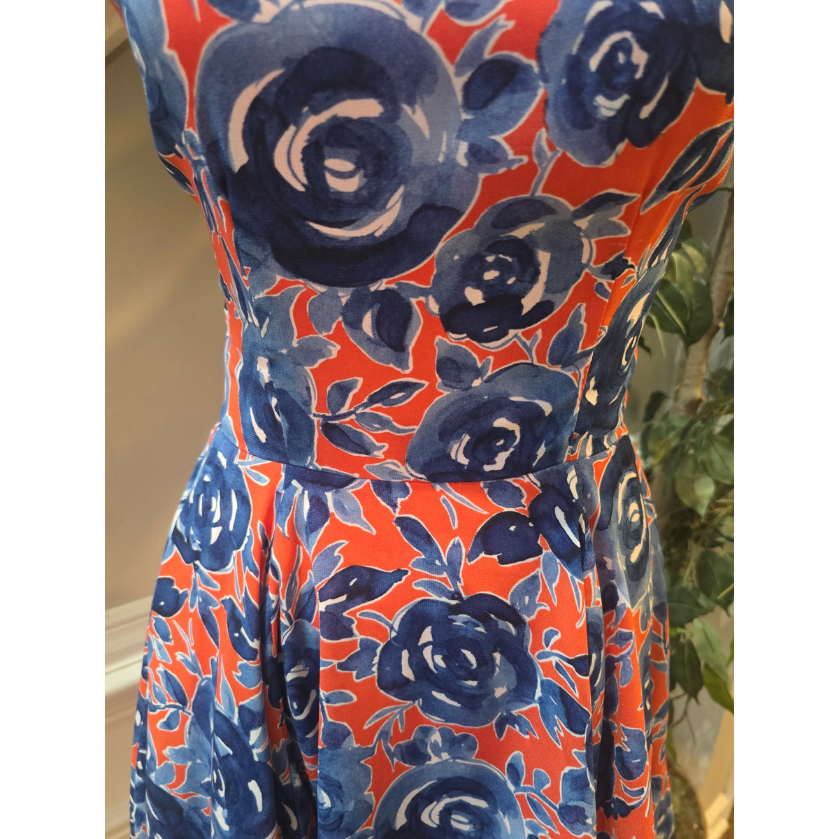 Maison Jules Skater Dress Women's Dress Small Red/Blue Floral Lined Back Zipper