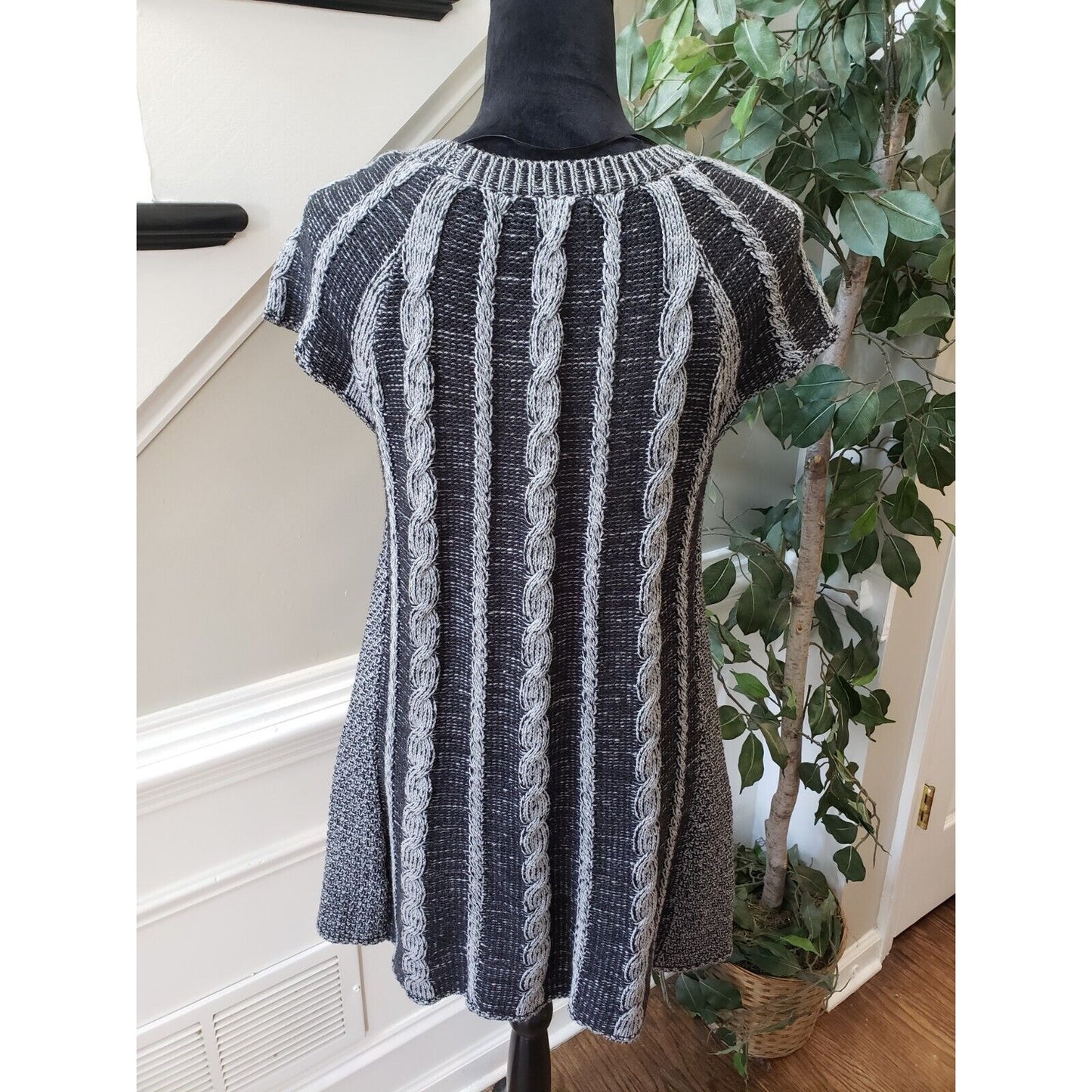 Style & Co. Women's Black Striped Cotton Round Neck Sleeveless Sweater Dress PL