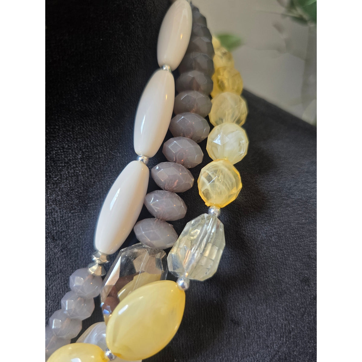 Chunky Yellow Gray White Multi Strand Beaded Statement Necklace